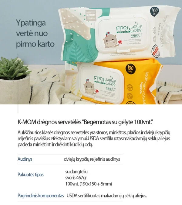 K-MOM organiškos drėgnos servetėlės "Panda" (70 vnt.)