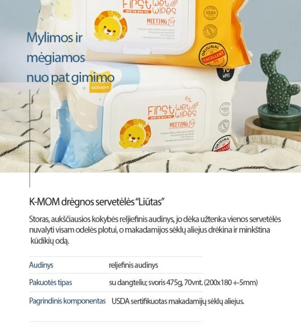 K-MOM organiškos drėgnos servetėlės "Panda" (70 vnt.)