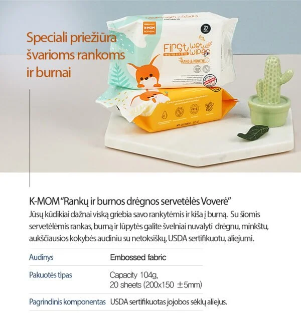 K-MOM organiškos drėgnos servetėlės "Panda" (70 vnt.)