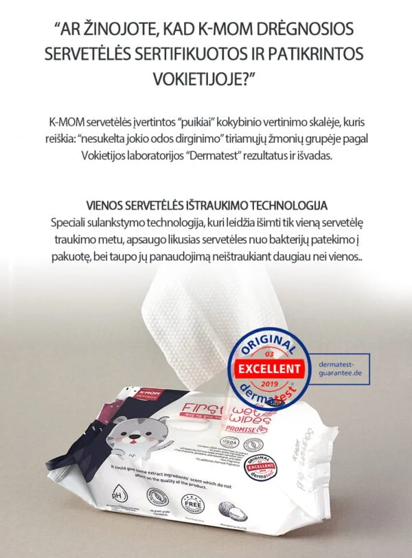 K-MOM organiškos drėgnos servetėlės "Panda" (70 vnt.)