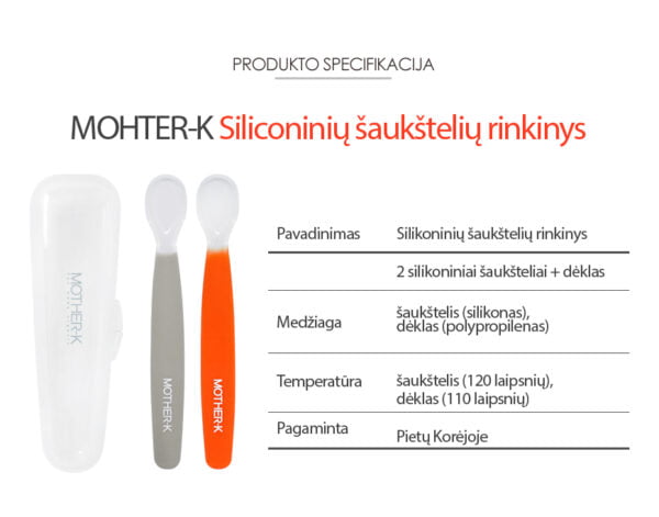 MOTHER-K  Silikoniniai šaukšteliai su dėklu (2 vnt.)