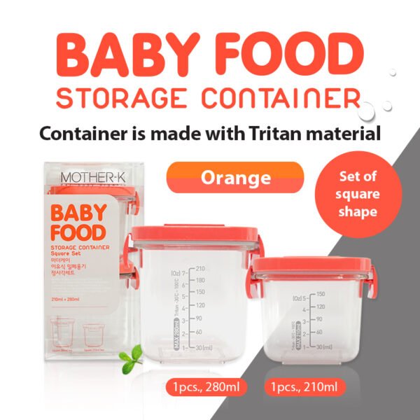 Mother-K Tritan Food Storage Container (square | orange | 2 pcs.)