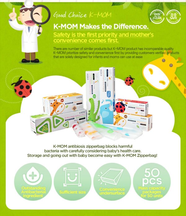 K-MOM Antibacterial, Reusable Bags (two sizes)