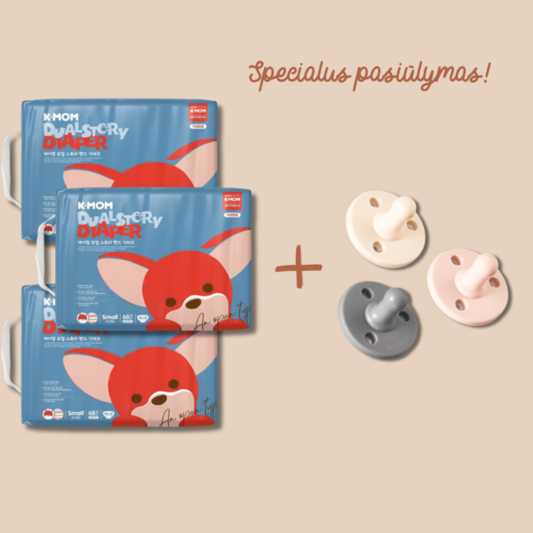 Special offer! 3 pcs. K-MOM Nappies size S (2-5kg), 68 pcs. + GIFT Mother-K soother with case