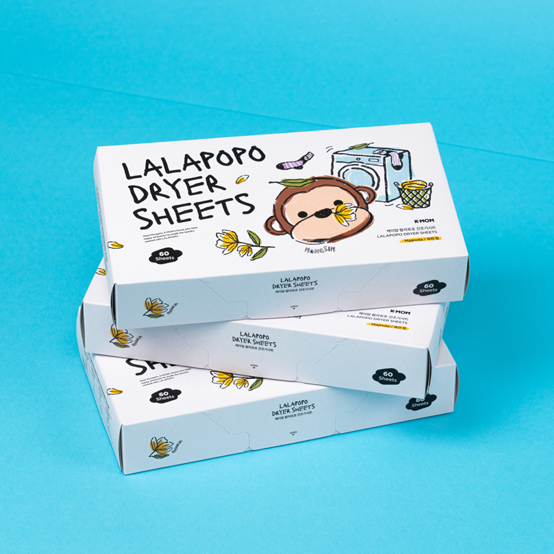 K-MOM Lalapopo Dryer Sheets Magnolia, 60 pcs 1 džiovyklės servetėlės